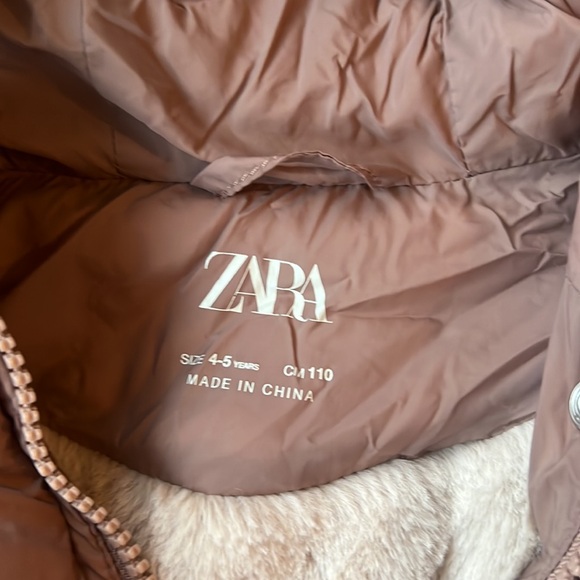 Zara girls dusty rose winter coat w faux fur hood - Picture 2 of 8